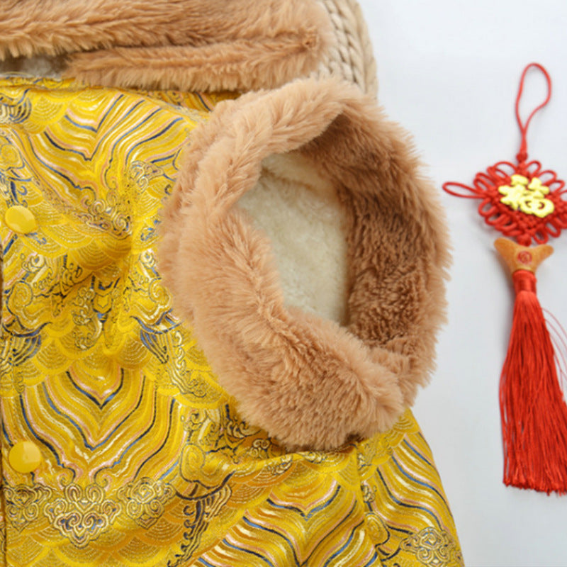 KFX-4319293 New Year's Chinese Style Tang Suit Thick Coat for Large Dogs in Red and Yellow