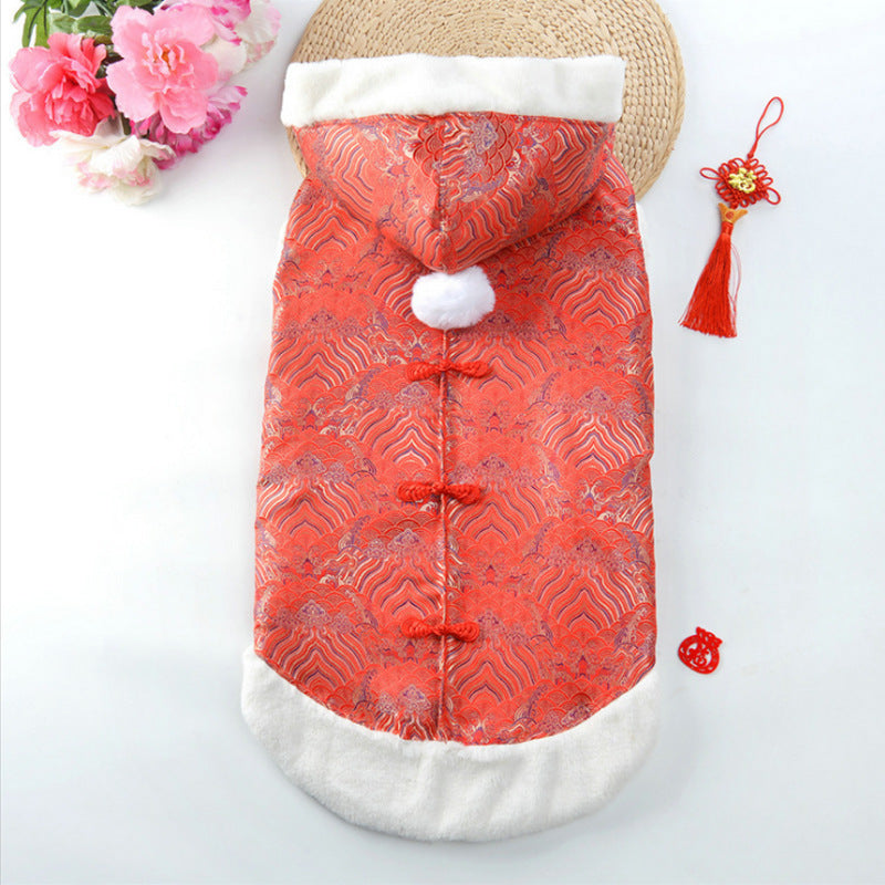 KFX-4319293 New Year's Chinese Style Tang Suit Thick Coat for Large Dogs in Red and Yellow