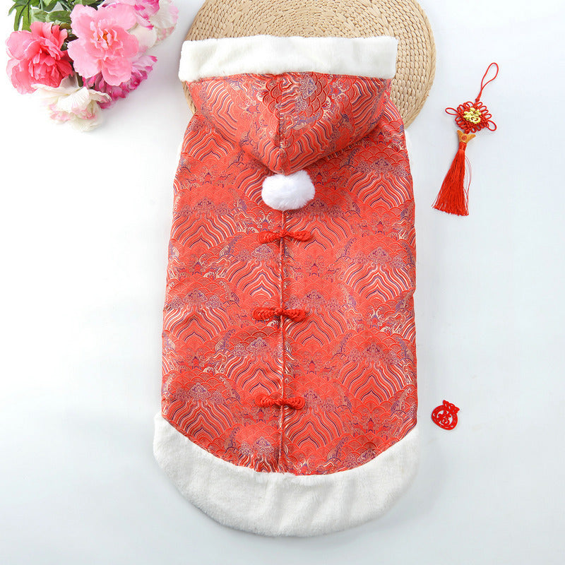 KFX-4319293 New Year's Chinese Style Tang Suit Thick Coat for Large Dogs in Red and Yellow