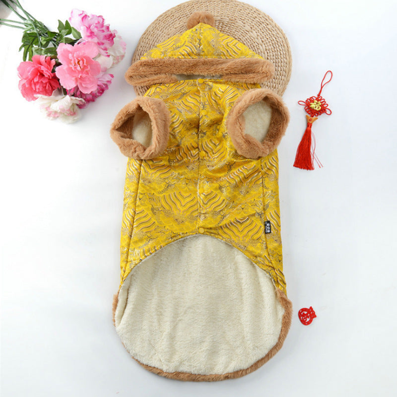 KFX-4319293 New Year's Chinese Style Tang Suit Thick Coat for Large Dogs in Red and Yellow