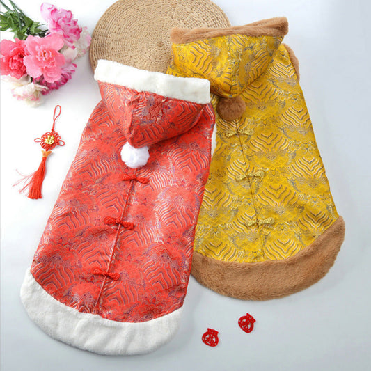 KFX-4319293 New Year's Chinese Style Tang Suit Thick Coat for Large Dogs in Red and Yellow