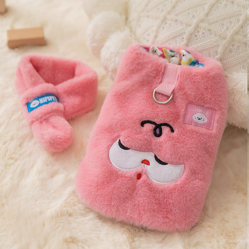 KFX-4319421 Korean Style Cute Cartoon Bear Dog Hoodie with Scarf for Small to Medium Pets