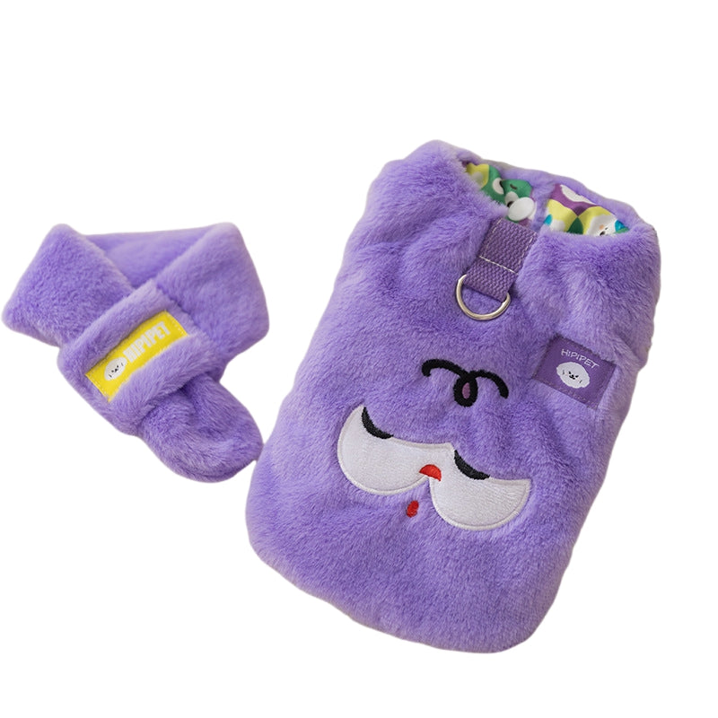 KFX-4319421 Korean Style Cute Cartoon Bear Dog Hoodie with Scarf for Small to Medium Pets