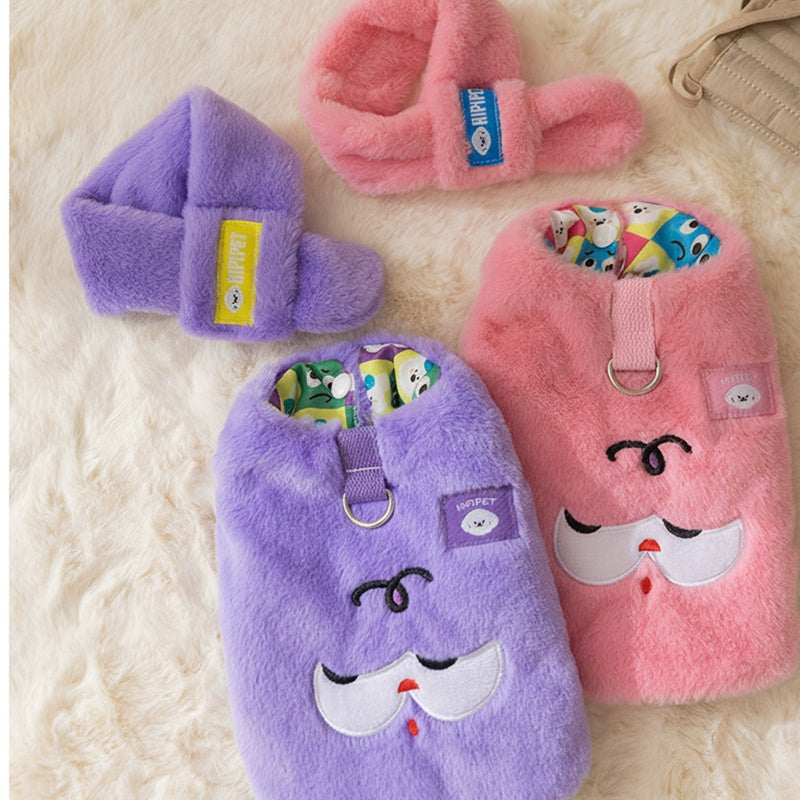 KFX-4319421 Korean Style Cute Cartoon Bear Dog Hoodie with Scarf for Small to Medium Pets