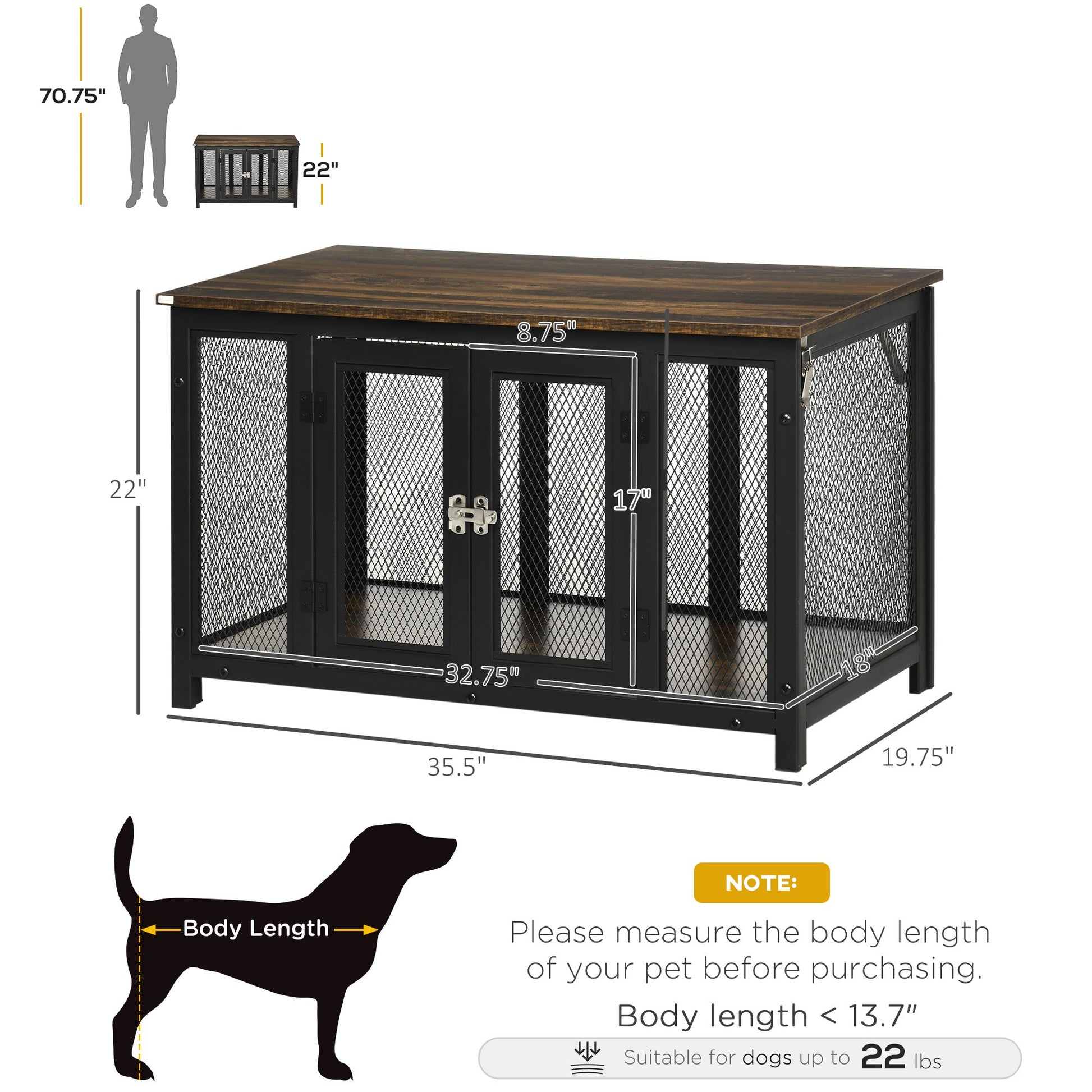 KFX-4324285 Stylish Dog Crate End Table with Openable Top, Spacious for Small Dogs, Durable Wooden Design