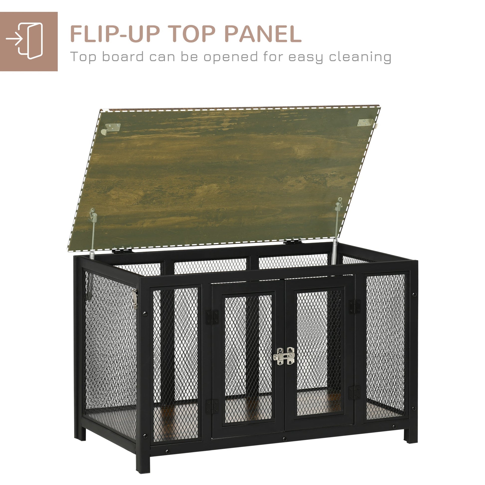KFX-4324285 Stylish Dog Crate End Table with Openable Top, Spacious for Small Dogs, Durable Wooden Design