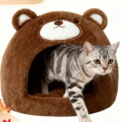 KFX-4324669 Cozy Cat Nest - Warm Closed Sleeping Kennel, 42x42x33cm, White Bear Design