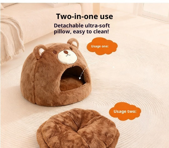 KFX-4324669 Cozy Cat Nest - Warm Closed Sleeping Kennel, 42x42x33cm, White Bear Design