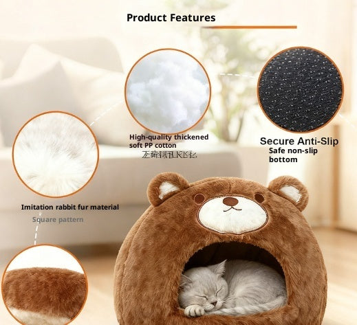 KFX-4324669 Cozy Cat Nest - Warm Closed Sleeping Kennel, 42x42x33cm, White Bear Design