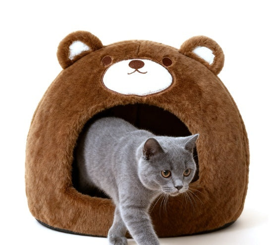 KFX-4324669 Cozy Cat Nest - Warm Closed Sleeping Kennel, 42x42x33cm, White Bear Design