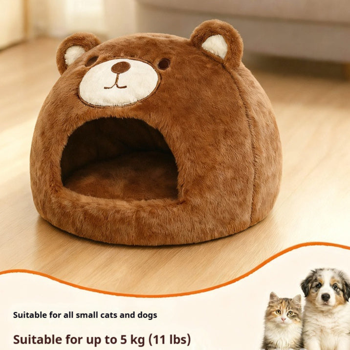 KFX-4324669 Cozy Cat Nest - Warm Closed Sleeping Kennel, 42x42x33cm, White Bear Design