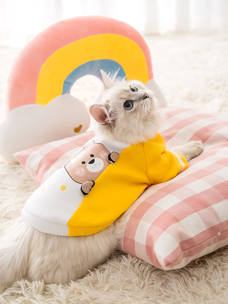 KFX-4325693 Cute Blue Cat Sweater for Pets - Lovely Autumn Winter Costume with Bear Pattern and Soft Milk Silk Fabric