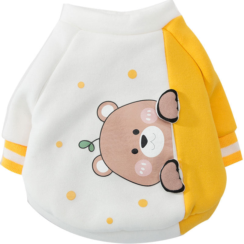 KFX-4325693 Cute Blue Cat Sweater for Pets - Lovely Autumn Winter Costume with Bear Pattern and Soft Milk Silk Fabric