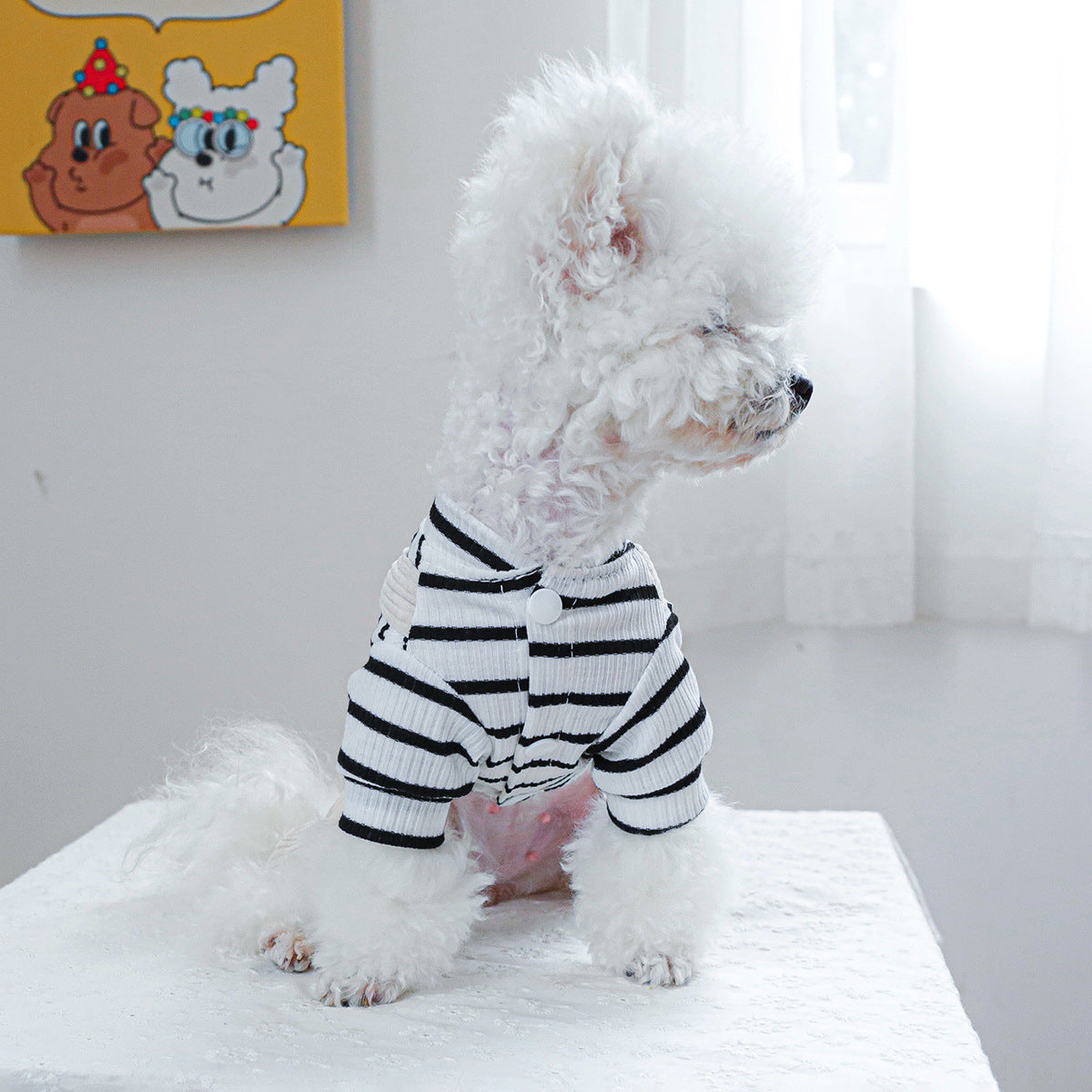 KFX-4326205 Black and White Striped Pocket Overalls for Pets in Casual Style