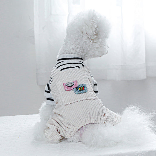 KFX-4326205 Black and White Striped Pocket Overalls for Pets in Casual Style