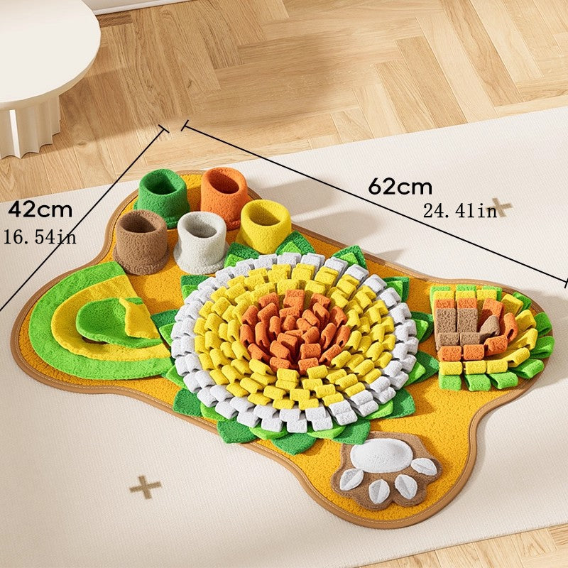 KFX-4326589 Interactive Snuffle Mat for Dogs with Sunflower Design and Food Hiding Pockets