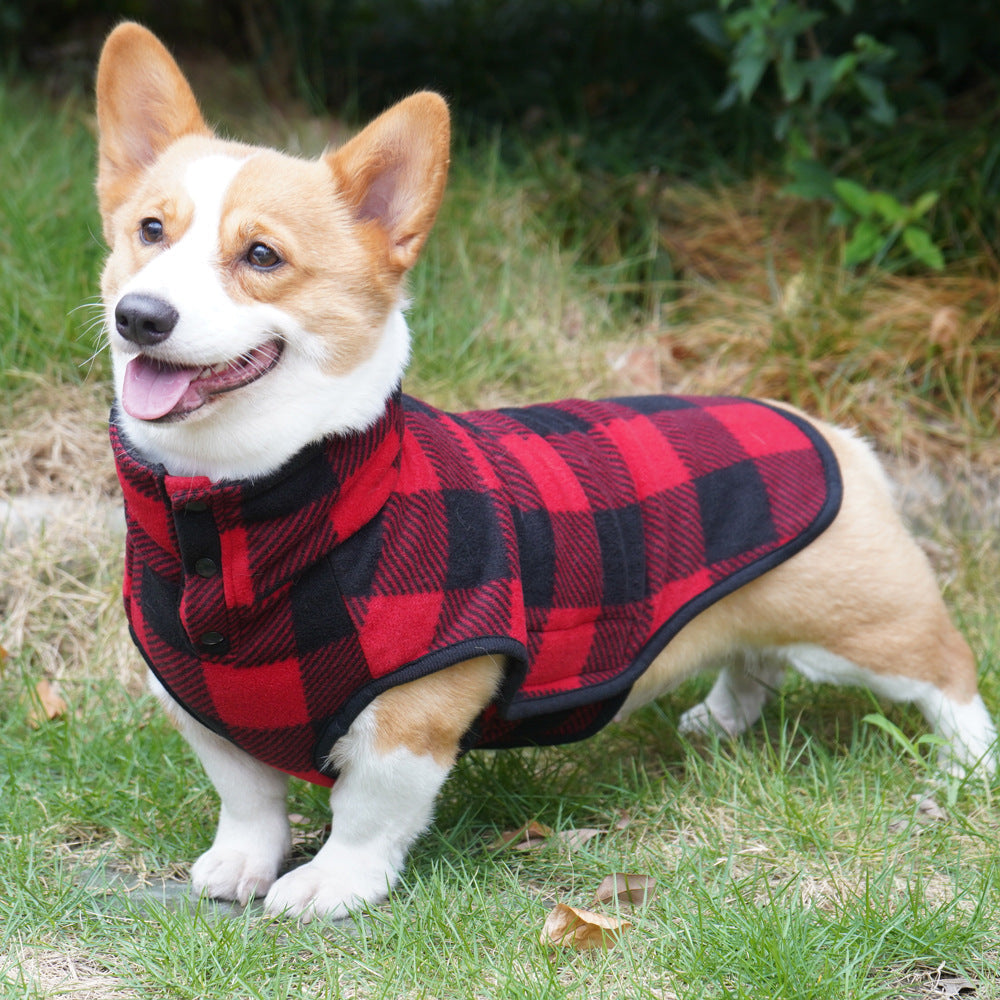KFX-4326973 Thickened Polar Fleece Coat Vest for Pets in Red and Black Plaid & Black and White Plaid