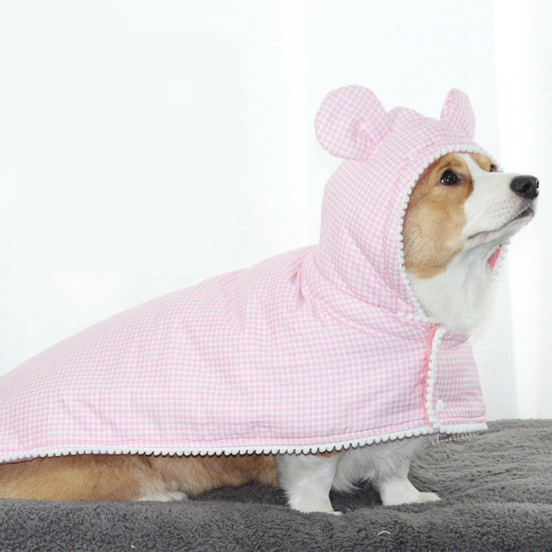 KFX-4327229 Cute Plaid Cotton Dog Cloak and Cat Cover in Pink and Blue, Various Sizes Available