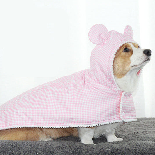 KFX-4327229 Cute Plaid Cotton Dog Cloak and Cat Cover in Pink and Blue, Various Sizes Available