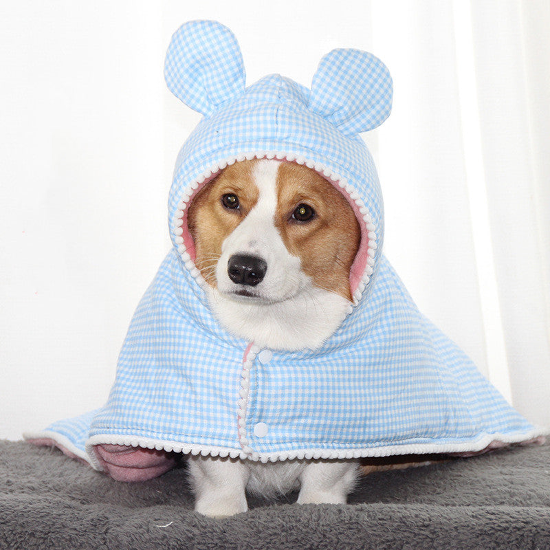 KFX-4327229 Cute Plaid Cotton Dog Cloak and Cat Cover in Pink and Blue, Various Sizes Available