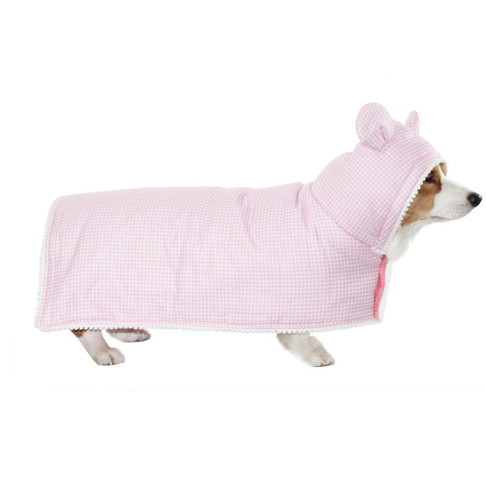 KFX-4327229 Cute Plaid Cotton Dog Cloak and Cat Cover in Pink and Blue, Various Sizes Available
