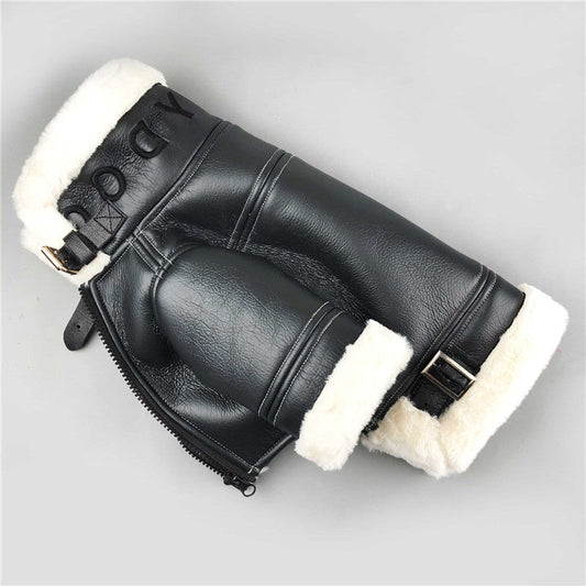KFX-4328765 Thickened Velvet PU Leather Dog Jacket for Autumn Warmth, Casual Style