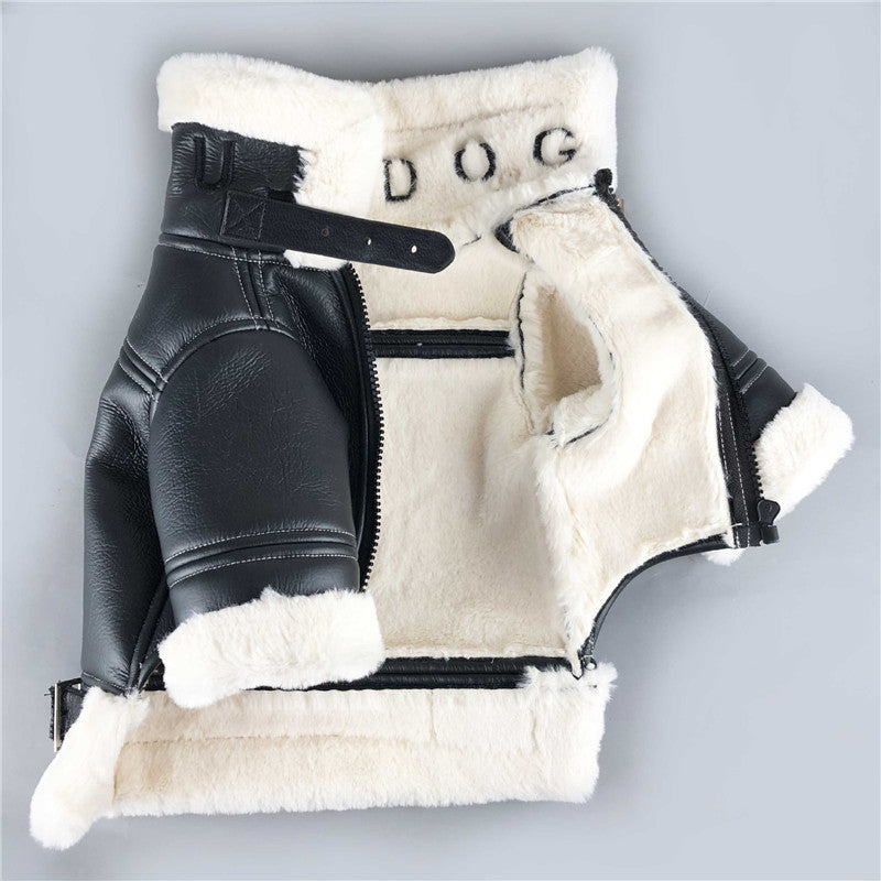 KFX-4328765 Thickened Velvet PU Leather Dog Jacket for Autumn Warmth, Casual Style