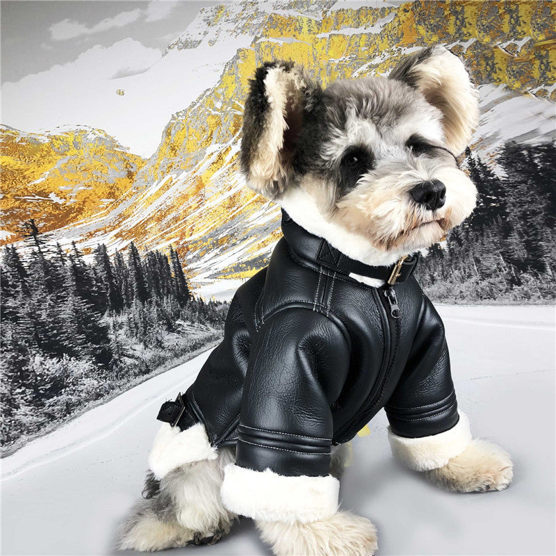 KFX-4328765 Thickened Velvet PU Leather Dog Jacket for Autumn Warmth, Casual Style