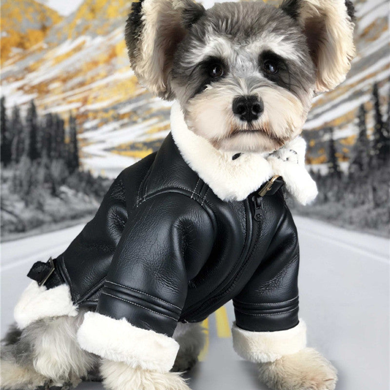 KFX-4328765 Thickened Velvet PU Leather Dog Jacket for Autumn Warmth, Casual Style