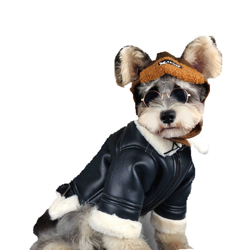 KFX-4328765 Thickened Velvet PU Leather Dog Jacket for Autumn Warmth, Casual Style