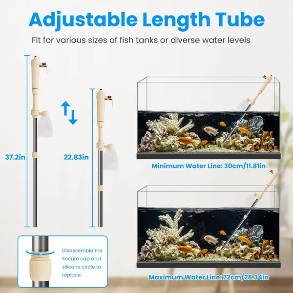 KFX-4329661 Adjustable Electric Aquarium Gravel Cleaner with Dual Power Supply and Efficient Suction for Easy Maintenance