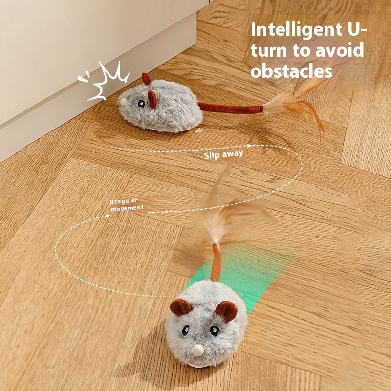 KFX-4331197 Interactive Plush Electric Mouse Cat Toy on a Pole for Self-Play and Stress Relief