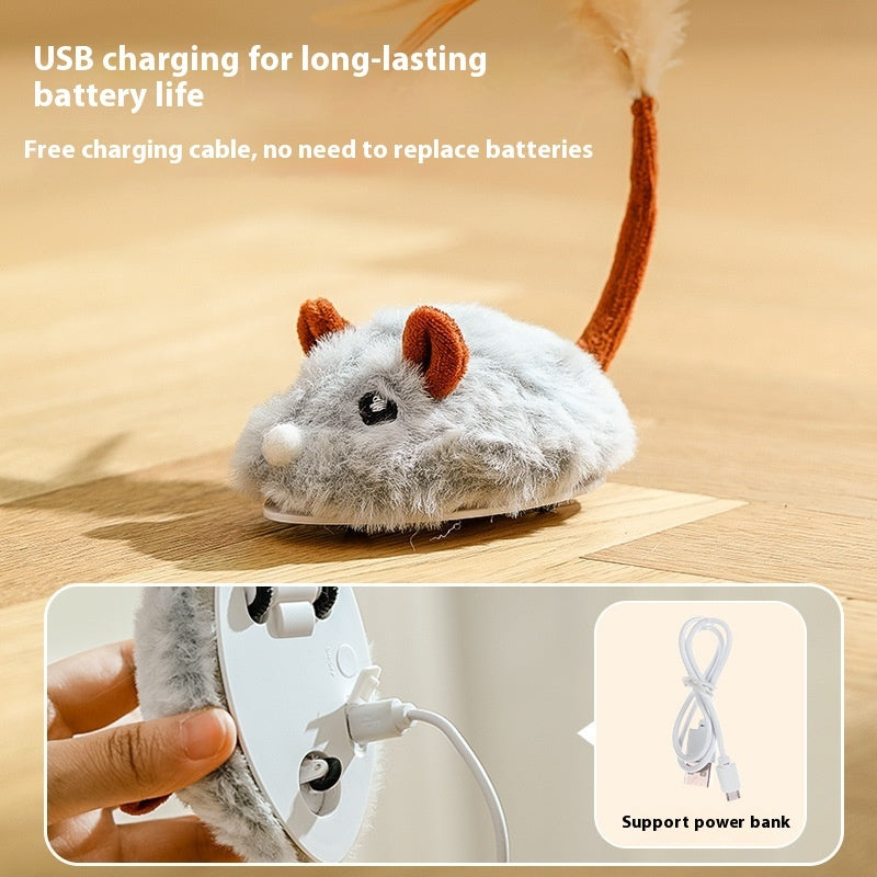 KFX-4331197 Interactive Plush Electric Mouse Cat Toy on a Pole for Self-Play and Stress Relief