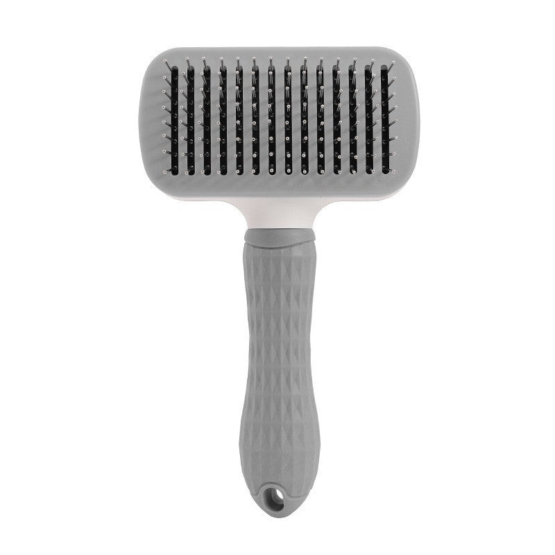KFX-4331965 Self-Cleaning Pet Comb with Stainless Steel Needles - Effective Hair Removal Brush for Cats and Dogs
