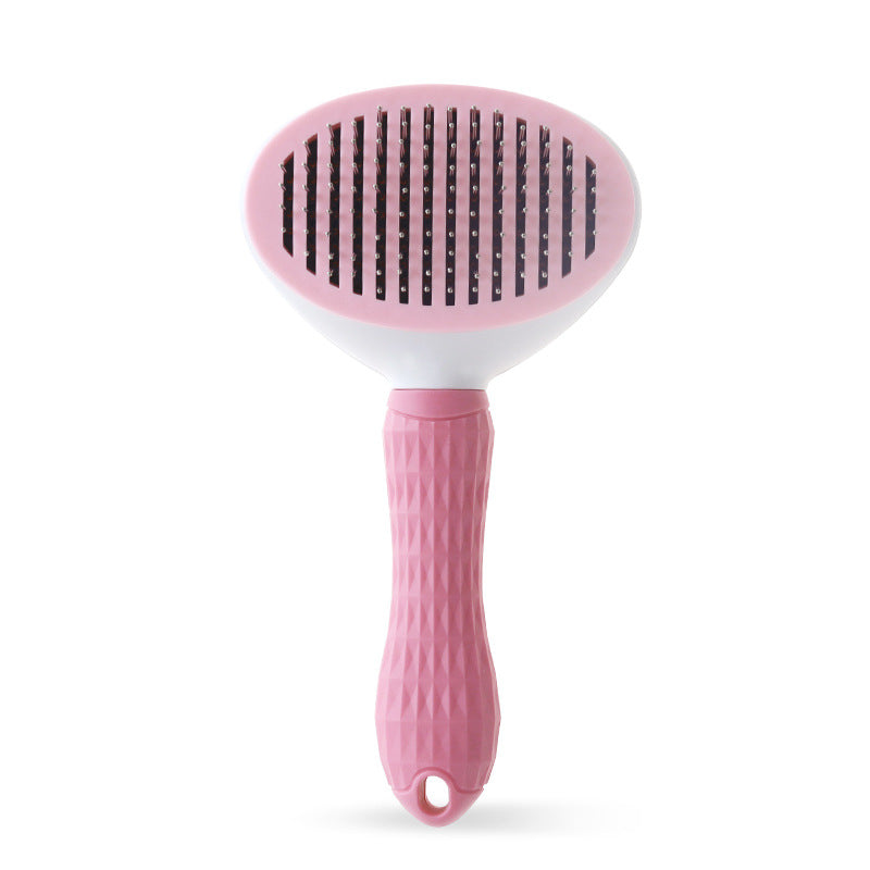 KFX-4331965 Self-Cleaning Pet Comb with Stainless Steel Needles - Effective Hair Removal Brush for Cats and Dogs