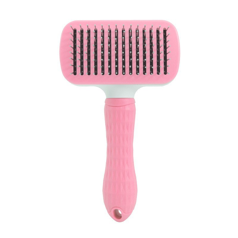 KFX-4331965 Self-Cleaning Pet Comb with Stainless Steel Needles - Effective Hair Removal Brush for Cats and Dogs