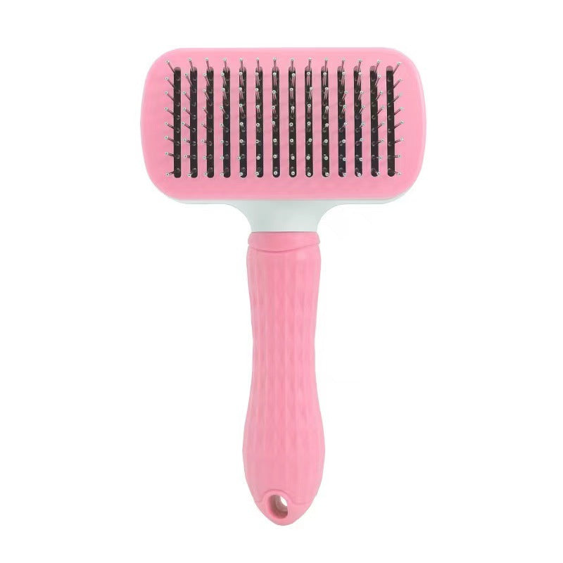 KFX-4331965 Self-Cleaning Pet Comb with Stainless Steel Needles - Effective Hair Removal Brush for Cats and Dogs