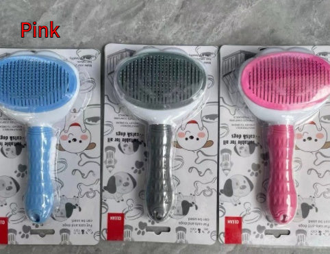 KFX-4331965 Self-Cleaning Pet Comb with Stainless Steel Needles - Effective Hair Removal Brush for Cats and Dogs