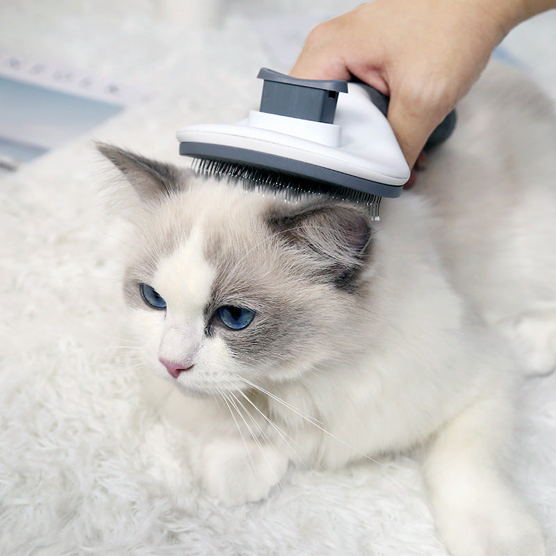 KFX-4331965 Self-Cleaning Pet Comb with Stainless Steel Needles - Effective Hair Removal Brush for Cats and Dogs