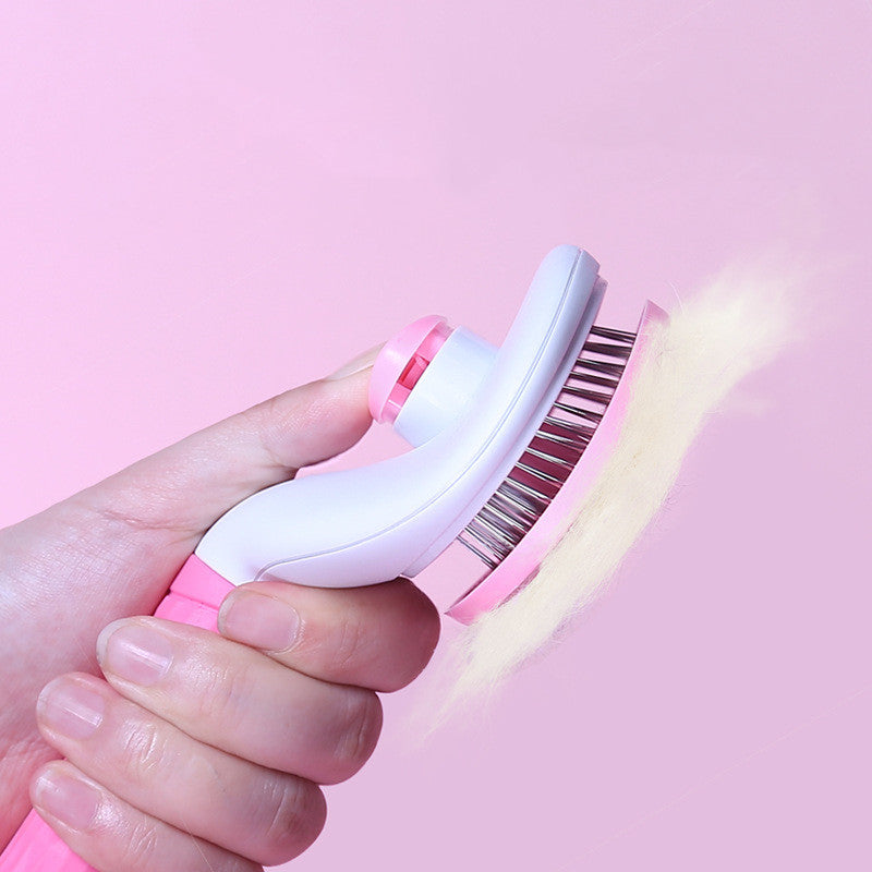 KFX-4331965 Self-Cleaning Pet Comb with Stainless Steel Needles - Effective Hair Removal Brush for Cats and Dogs