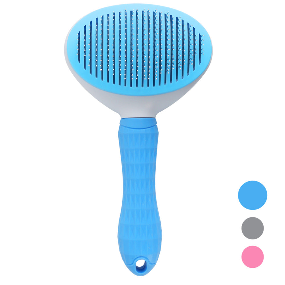 KFX-4331965 Self-Cleaning Pet Comb with Stainless Steel Needles - Effective Hair Removal Brush for Cats and Dogs