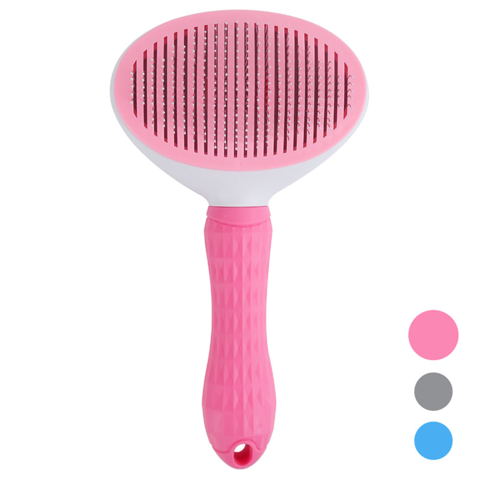 KFX-4331965 Self-Cleaning Pet Comb with Stainless Steel Needles - Effective Hair Removal Brush for Cats and Dogs