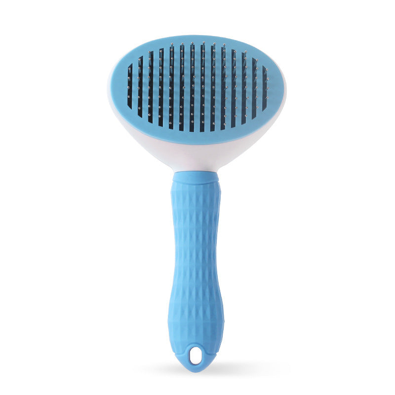 KFX-4331965 Self-Cleaning Pet Comb with Stainless Steel Needles - Effective Hair Removal Brush for Cats and Dogs
