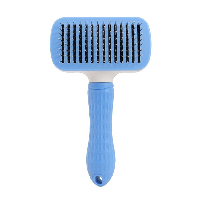 KFX-4331965 Self-Cleaning Pet Comb with Stainless Steel Needles - Effective Hair Removal Brush for Cats and Dogs