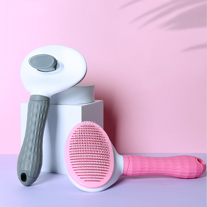 KFX-4331965 Self-Cleaning Pet Comb with Stainless Steel Needles - Effective Hair Removal Brush for Cats and Dogs