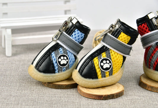 KFX-4332989 Breathable Reflective Mesh Dog Shoes in Red, Yellow, and Blue – Multiple Sizes Available
