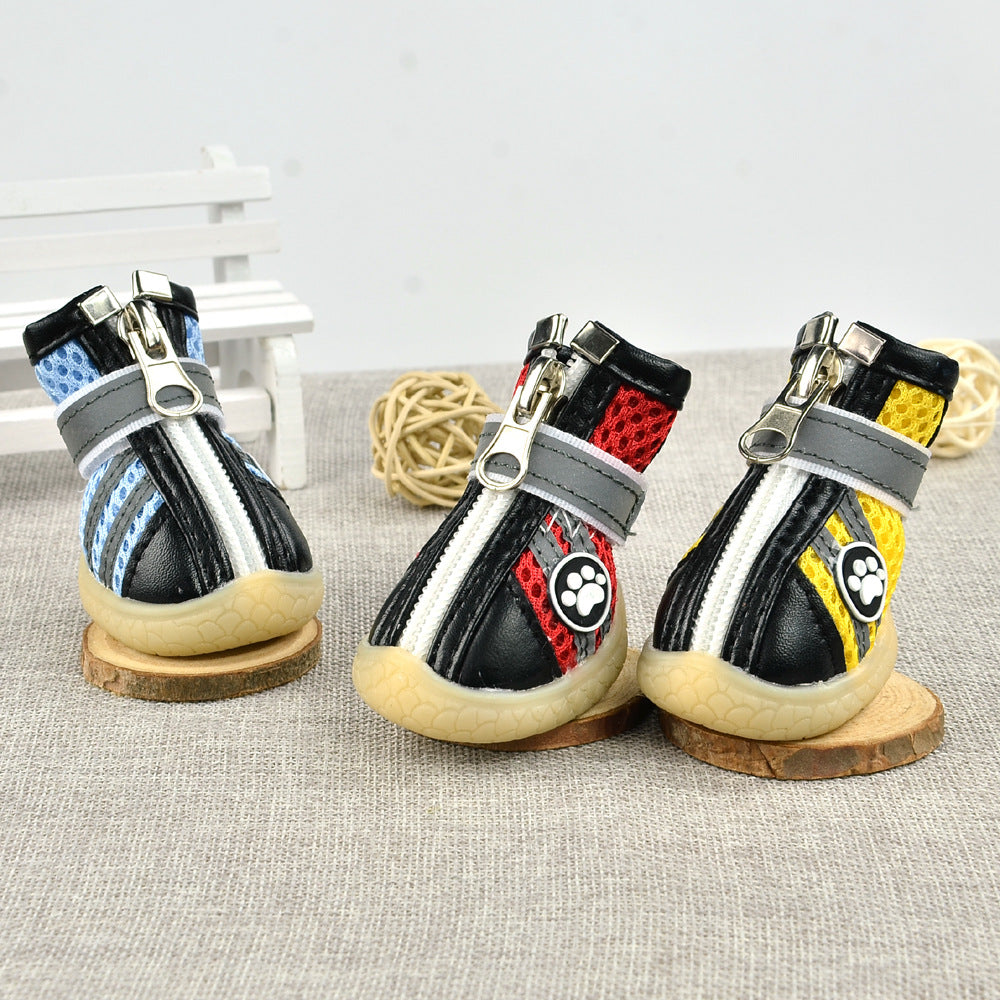KFX-4332989 Breathable Reflective Mesh Dog Shoes in Red, Yellow, and Blue – Multiple Sizes Available
