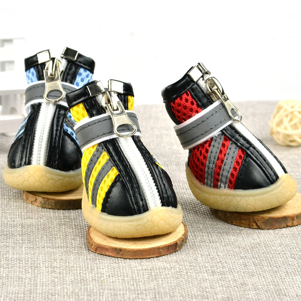 KFX-4332989 Breathable Reflective Mesh Dog Shoes in Red, Yellow, and Blue – Multiple Sizes Available