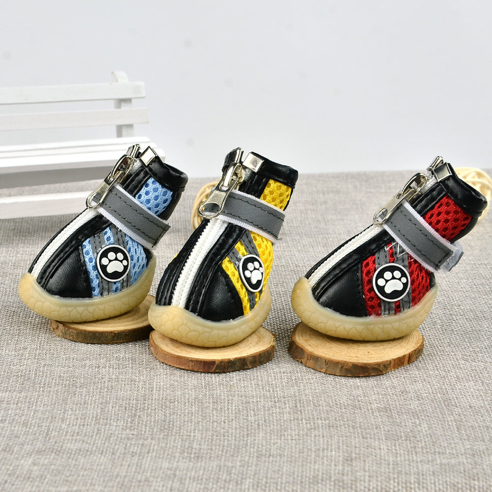 KFX-4332989 Breathable Reflective Mesh Dog Shoes in Red, Yellow, and Blue – Multiple Sizes Available