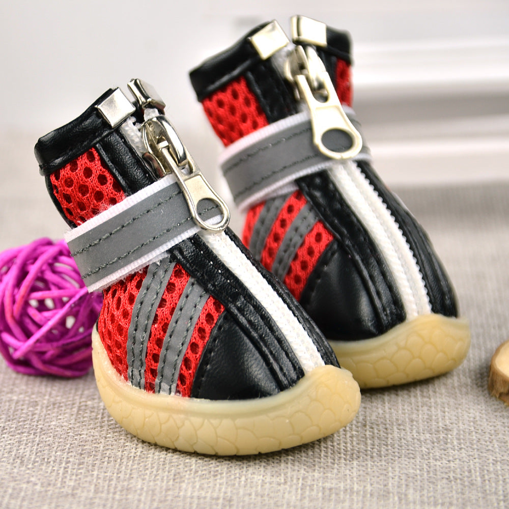 KFX-4332989 Breathable Reflective Mesh Dog Shoes in Red, Yellow, and Blue – Multiple Sizes Available